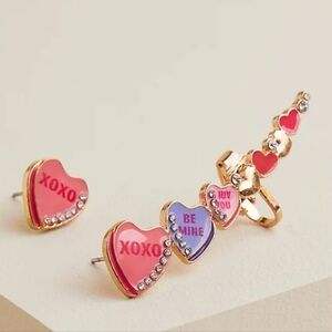 🆕️🩷💜SWEET TART LOVE HEARTS EAR CRAWLER & STUD EARRING SET💜🩷